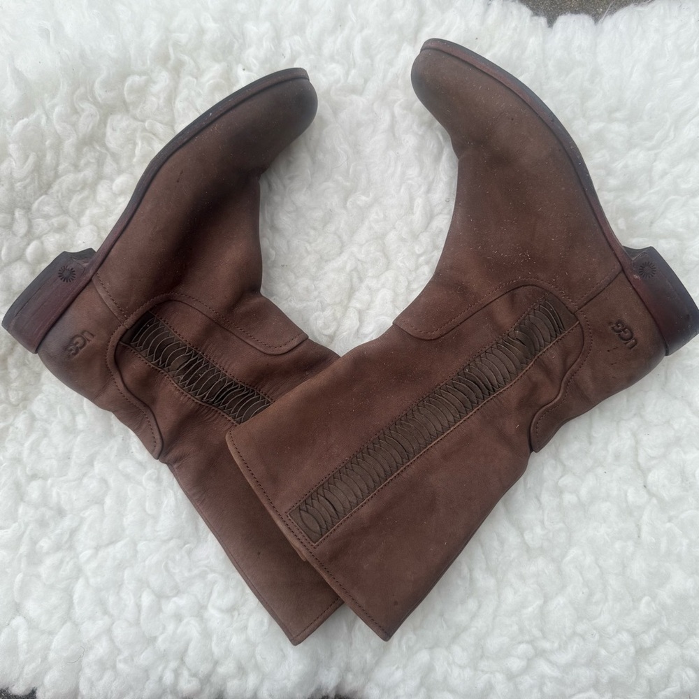 Ugg Annisa Australia Mid Calf Brown Suede Leather Boots Size 8